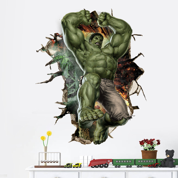 Decal 3D The Hulk - decal dán tường người khổng lồ xanh siêu anh hùng nhà Marvels trang trí nhà cửa sáng tạo, đẹp AmyShop