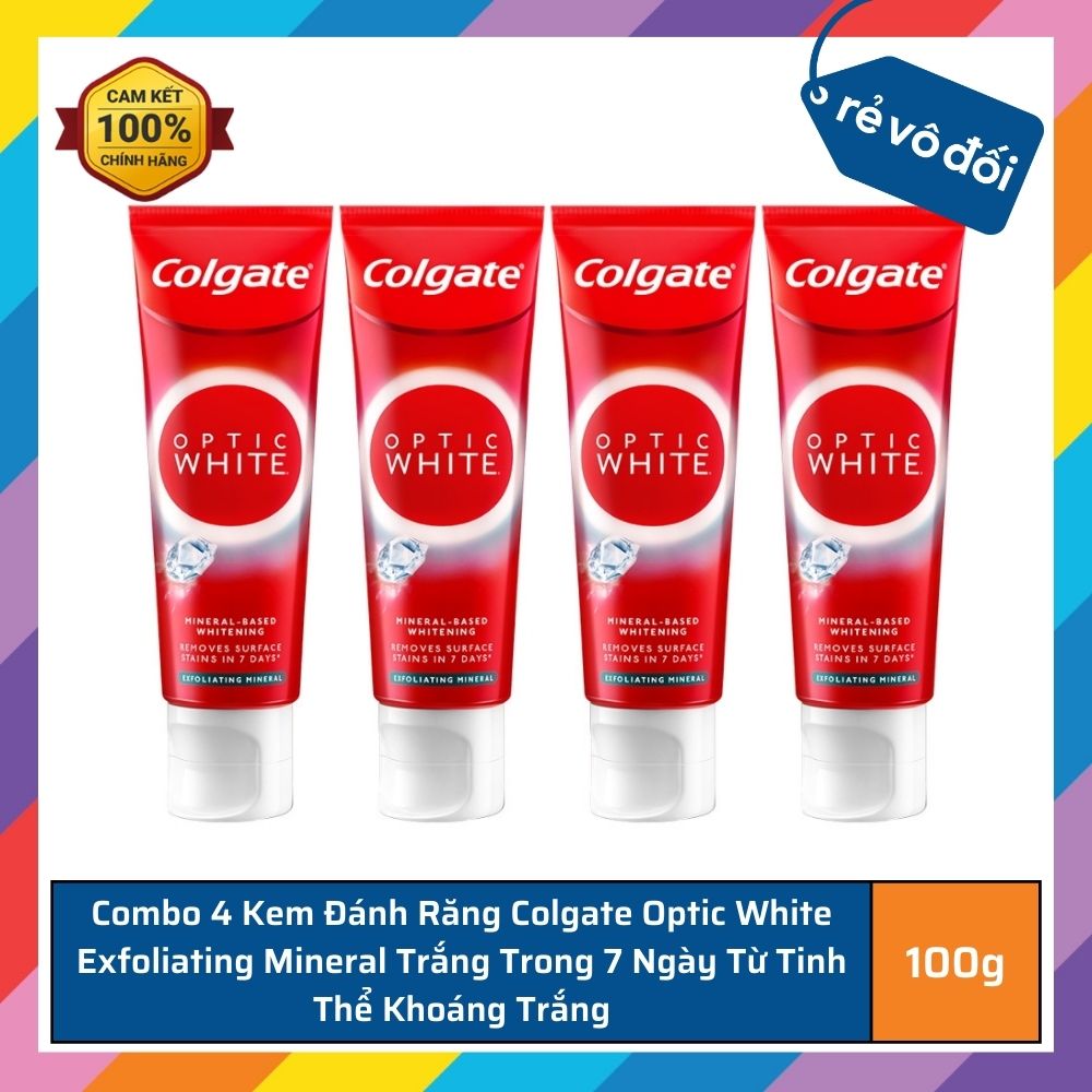 Kem Đánh Răng Colgate Optic White Exfoliating Mineral Cho Răng Sáng Bóng Từ Tinh Thể Khoáng Trắng 100g