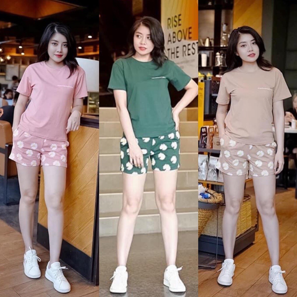Đồ bộ mặc nhà quần đùi in hoa dễ thương - size 40-75kg - ct29