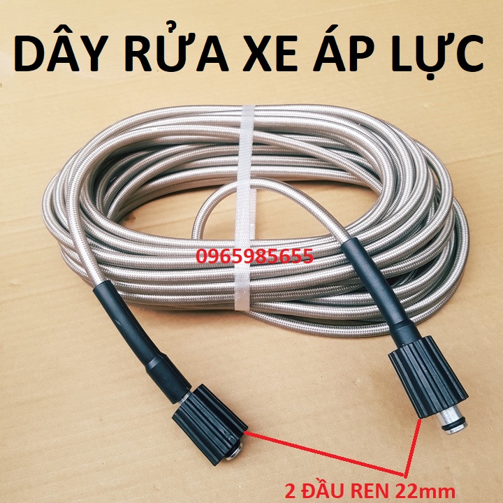 Dây rửa xe cao áp độ dài 10m-15m-20m-30m tùy chọn - ống dây xịt rửa xe áp lực cao 2 đầu ren 22MM