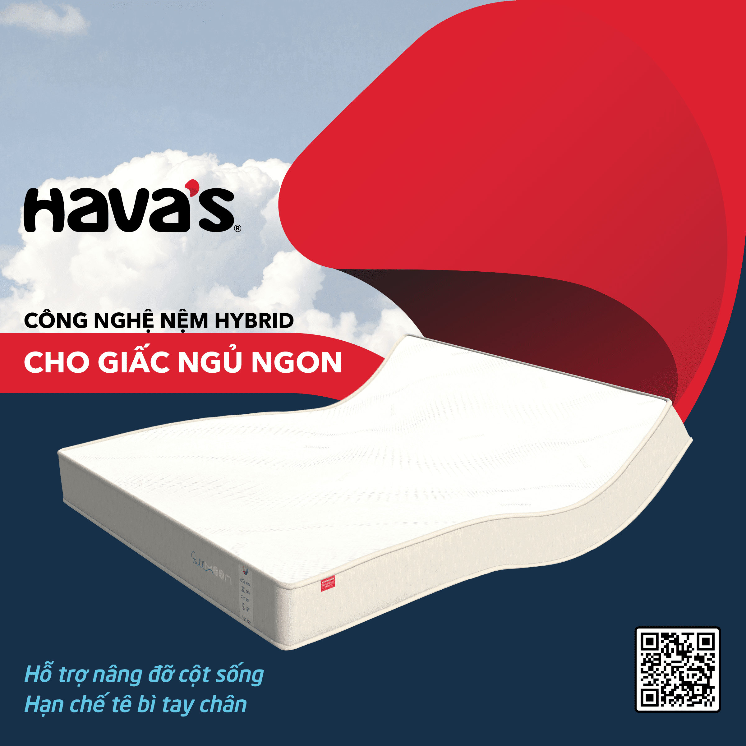 Havas | Nệm hybrid mô-đun hoá Fullmoon Classic | Độ cứng mềm toàn diện | Kết hợp Lò Xo Túi và Freezing Aerofoam cao cấp
