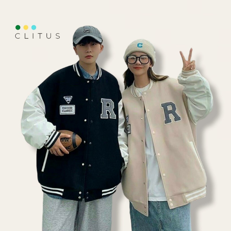 Áo khoac bomber cúc bấm logo chữ r