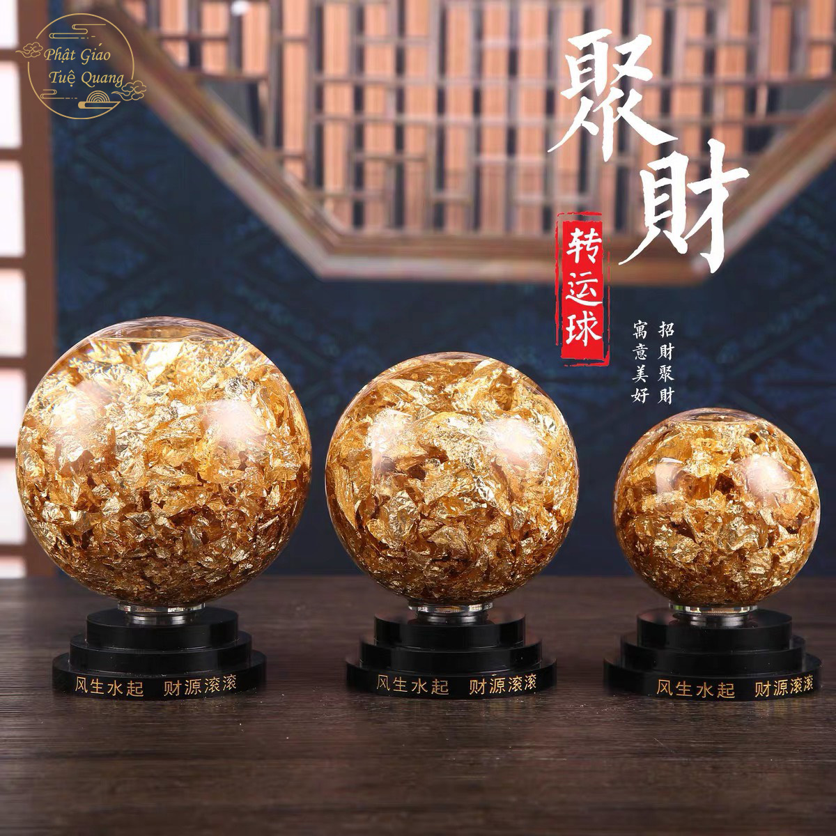 Qủa cầu vàng lá phật giáo tuệ quang