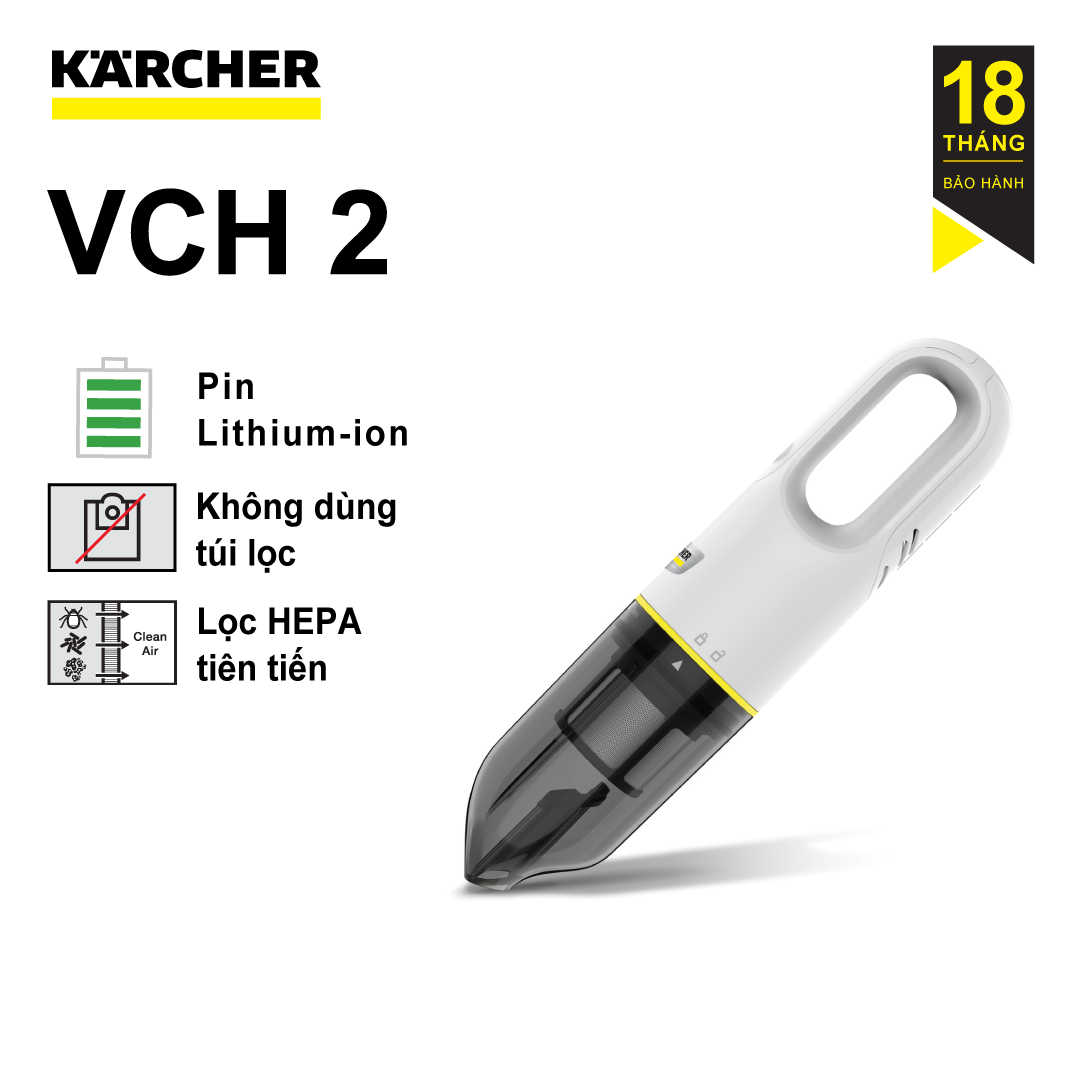Máy hút bụi cầm tay dùng pin 7.2V Karcher VCH2 nhỏ gọn mạnh mẽ, bảo hành điện tử 18 tháng