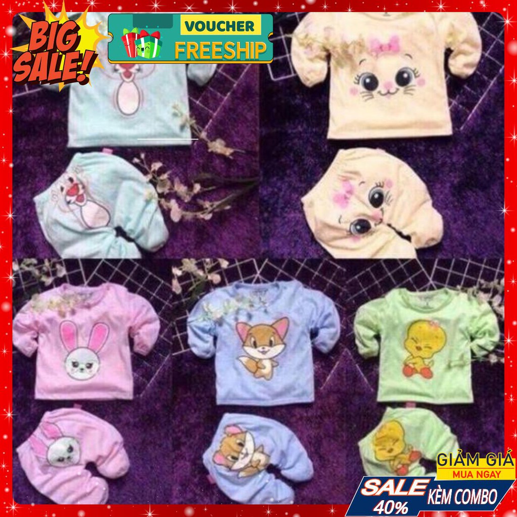 Combo 5 bộ cotton dài tay cài cúc vai cho bé gái từ 5-15kg, quần áo bé gái, quần áo trẻ em