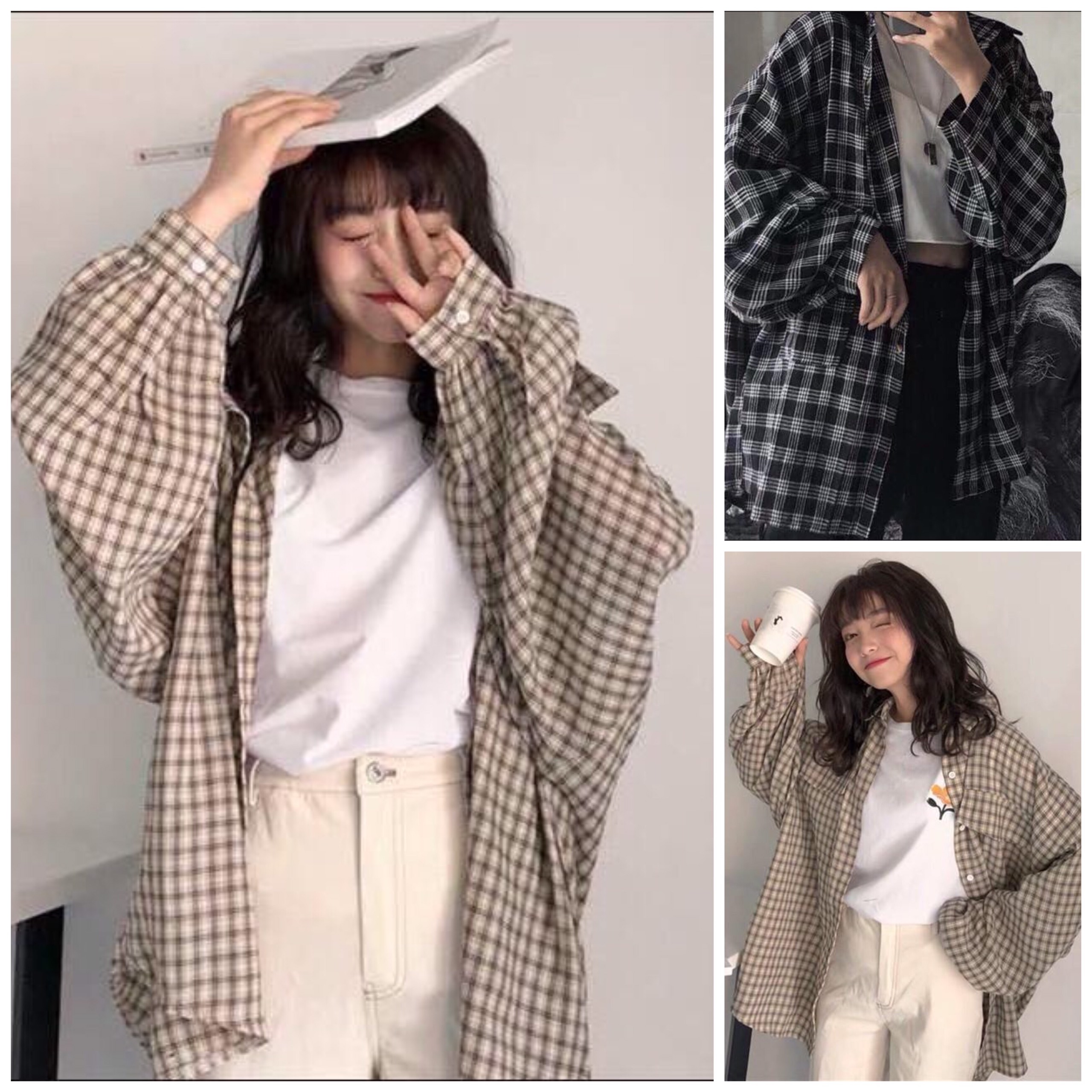 [SIÊU RẺ] Áo sơ mi oversize nam nữ kẻ caro uzzang cá tính form thụng (Áo sơ mi kẻ)