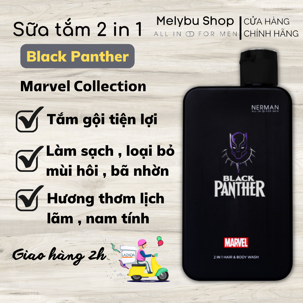 Sữa tắm gội Nerman Black Panther Marvel Collection 2 trong 1 hương nước hoa cao cấp 350g - Sản phẩm chính hãng