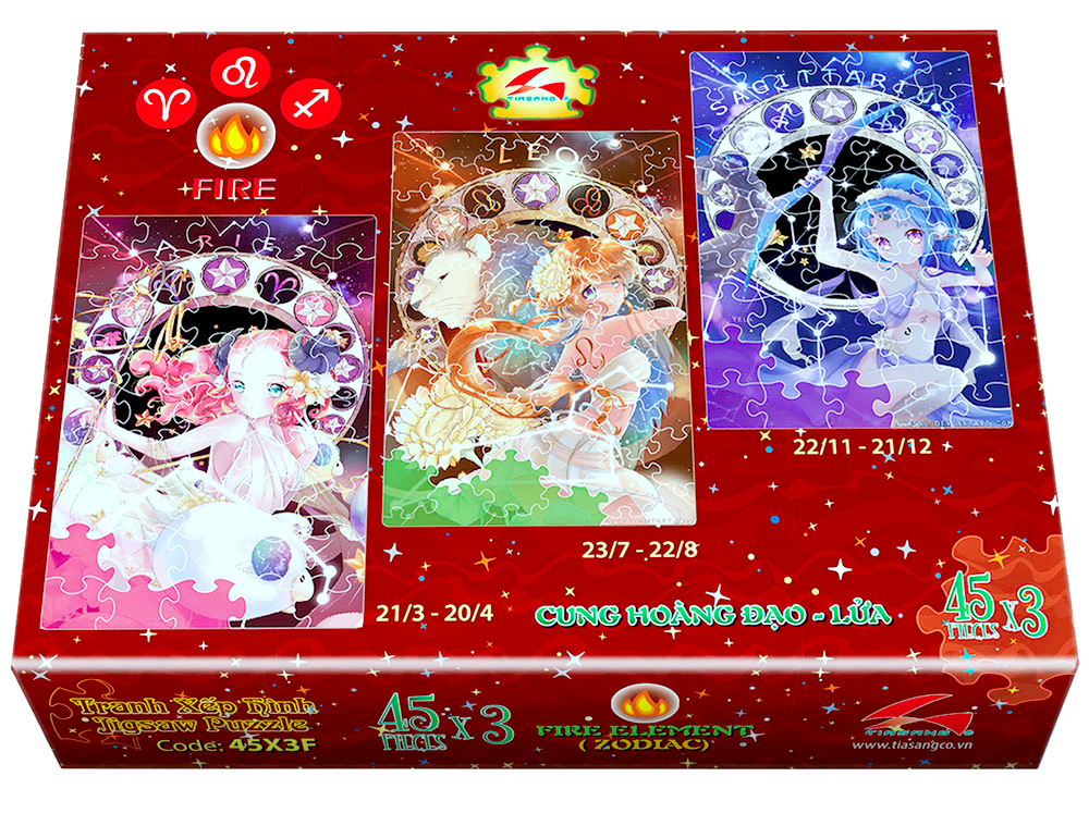 Tranh xếp hình Jigsaw Puzzle Tia Sáng 45 mảnh Combo 3 trong 1 - Cung hoàng đạo - Lửa - MSP: 45-3F