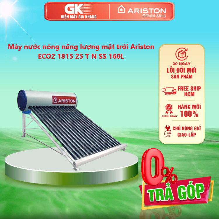 Máy nước nóng năng lượng mặt trời ariston eco2 1815 25 t n ss 160l - 15 ống - ruột bình chứa inox 304 không mối hàn vỏ bình chất liệu thép sơn tỉnh điện - giao toàn quốc - freeship hcm