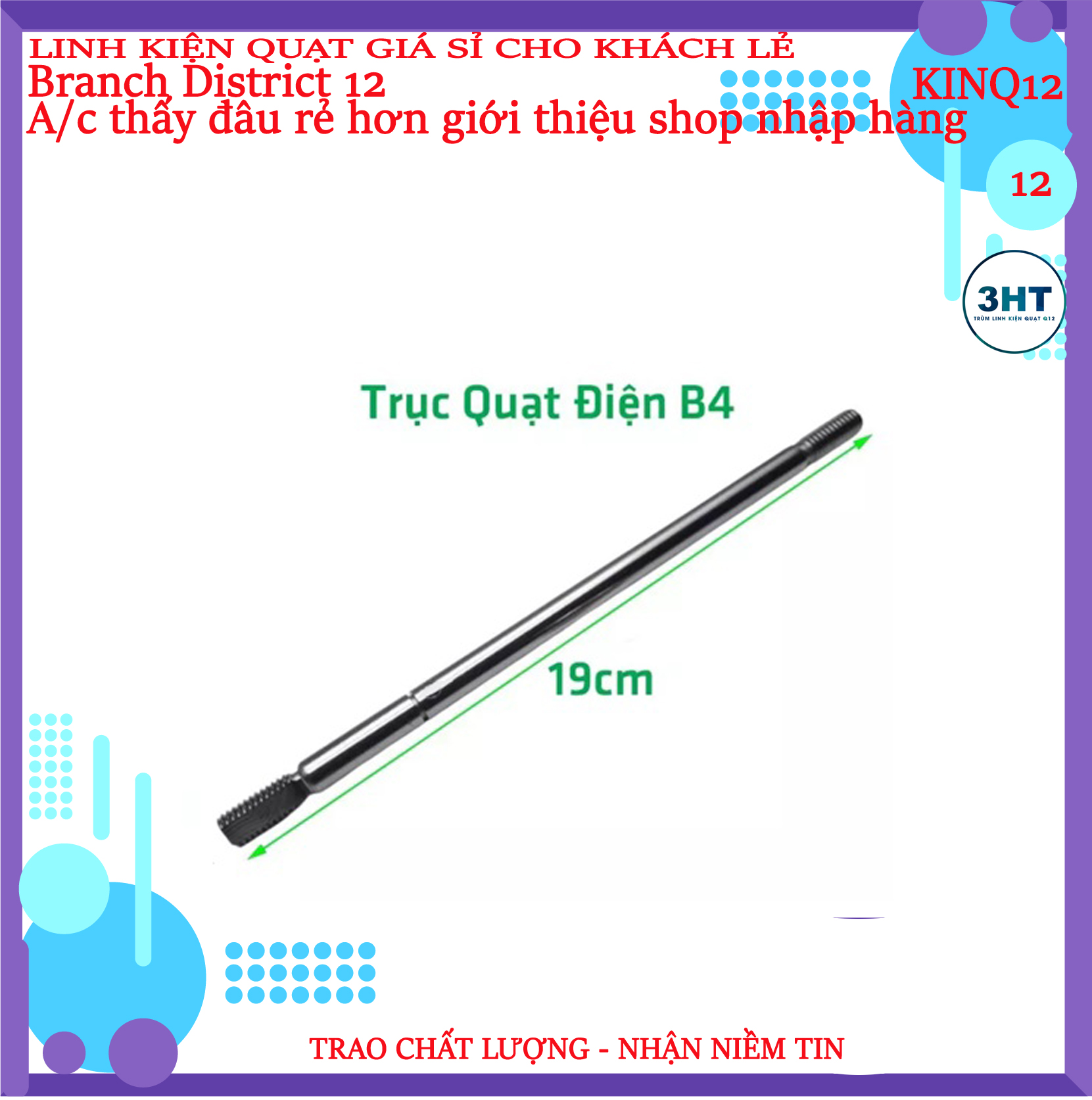 Trục quạt cây, quạt bàn trục dài 19cm - không bao gồm bạc
