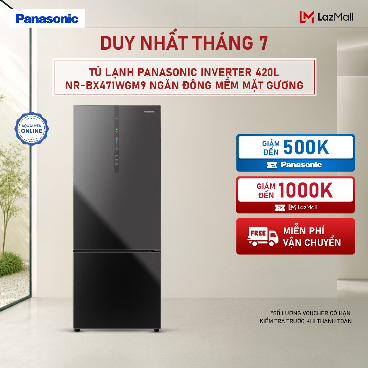 Tủ lạnh Panasonic Inverter 420L NR-BX471WGM9 Ngăn đông mềm Mặt gương