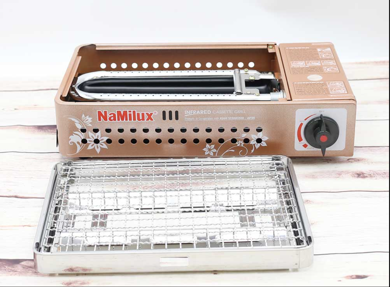 Sale 50% bếp nướng dã ngoại bếp nướng gia đình bếp gas nướng hồng ngoại namilux na-24n - hàng chính hãng thiết kế thông minh chống cháy nổ nướng được tất cả các loại thức ăn: tôm, cá, thịt, rau bh 12 tháng