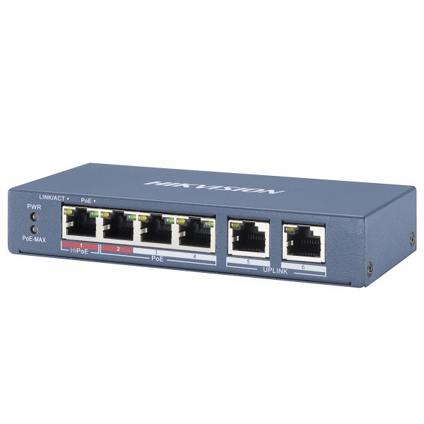 Switch poe hikvision 6 cổng, 2 cổng uplink ds-3e1106p-ei/m 1106