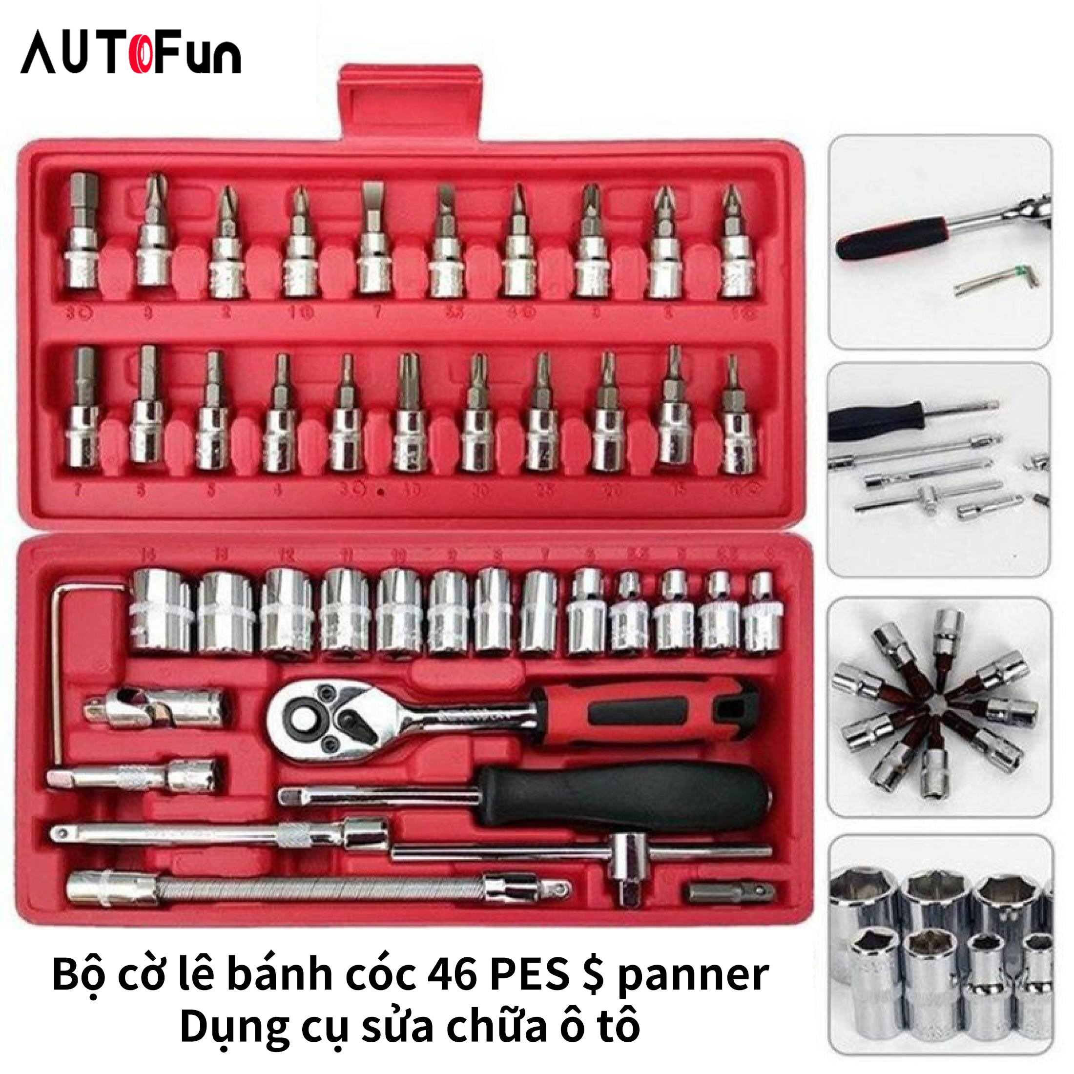 AUTOFun Bộ công cụ 46 -Piece Được sử dụng để mở chất lượng cao cho ốc vít và bu lông cho xe máy và bảo dưỡng xe hơi