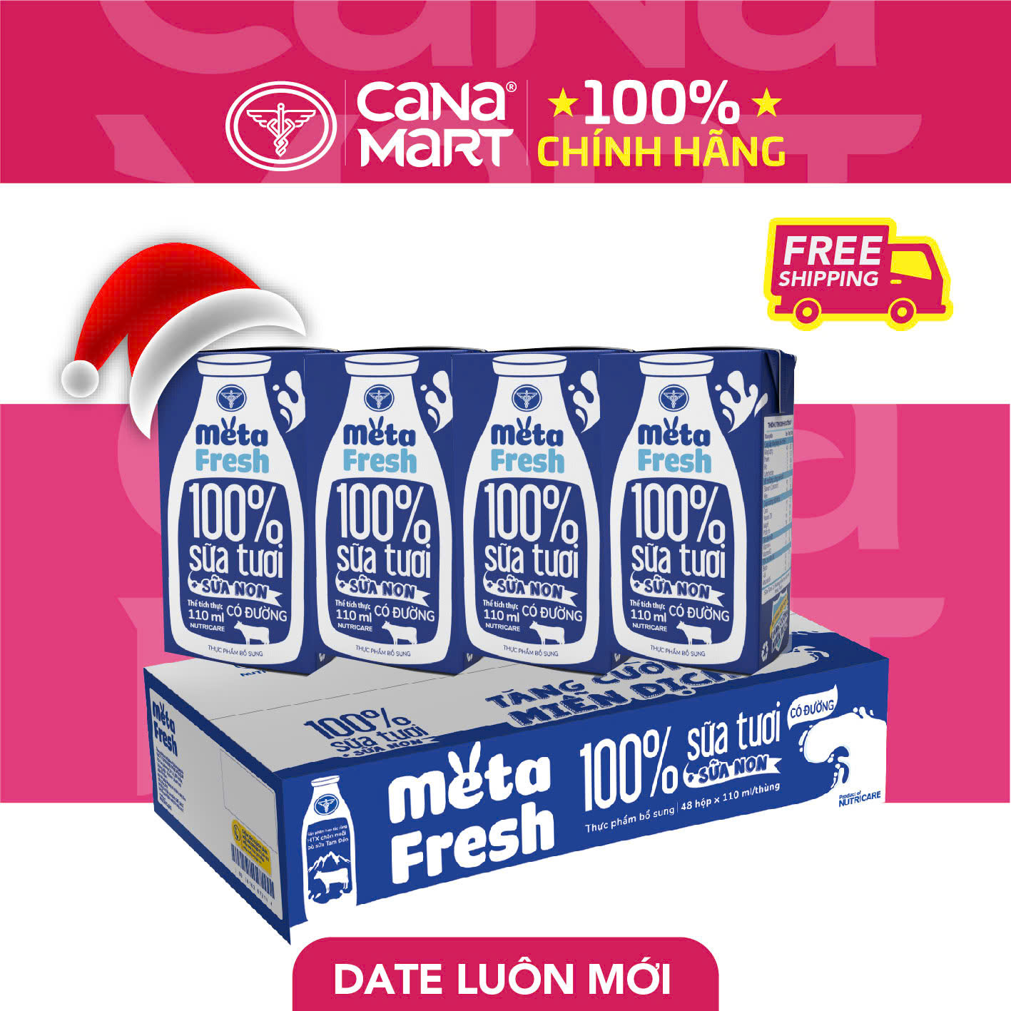 Thùng sữa tươi Nutricare Meta Fresh Có Đường sữa non tăng cường miễn dịch (110mlx48 hộp)