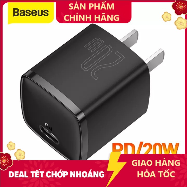 Củ sạc cube baseus 20w usb c hỗ trợ sạc nhanh type c pd cho iphone 12 pro max 11 mini 8 plus -hshop365