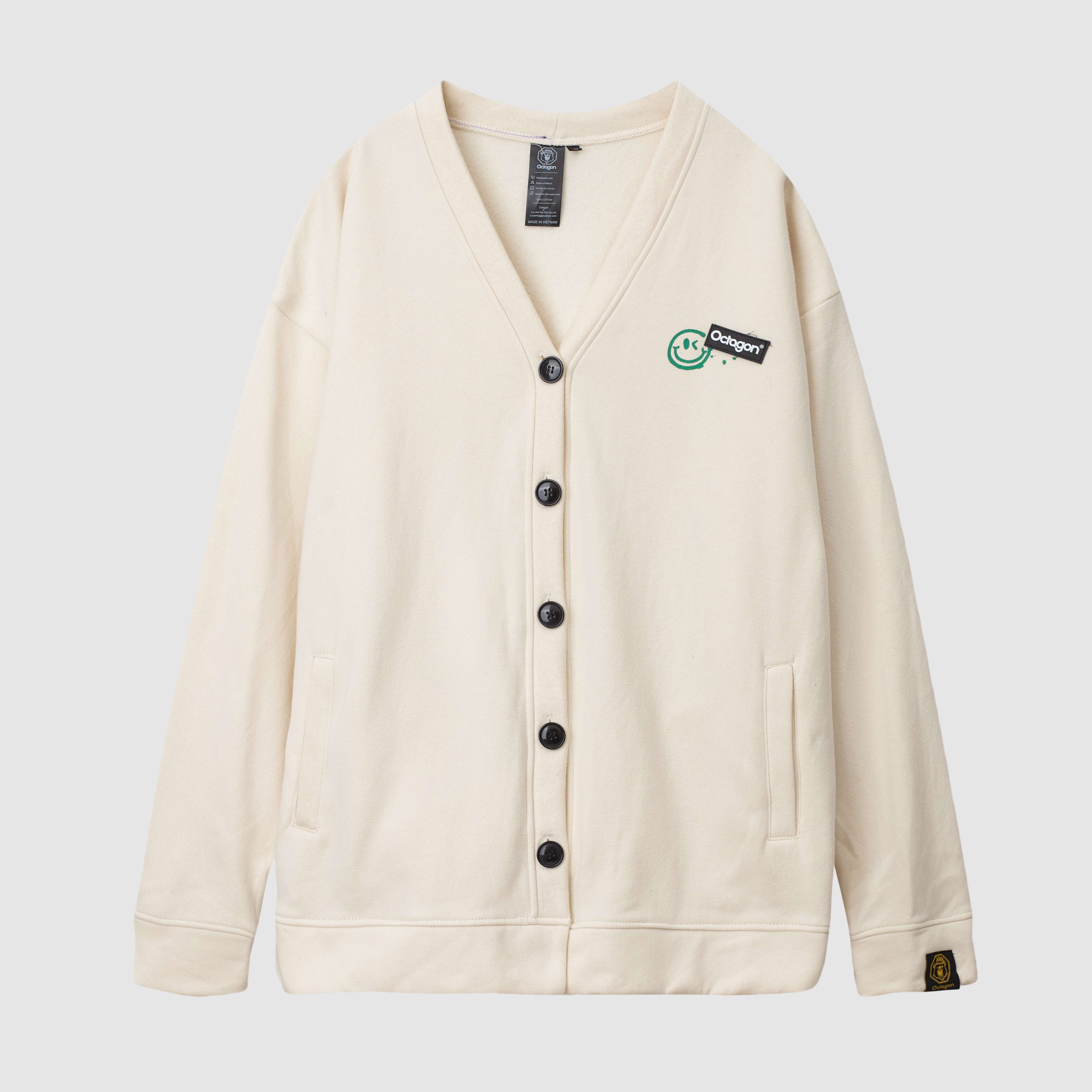 Áo khoác cardigan nỉ Octagon Good vibes - Màu Kem