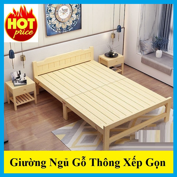 Giường ngủ gỗ thông xếp gọn cao cấp kích thước 150x195cm