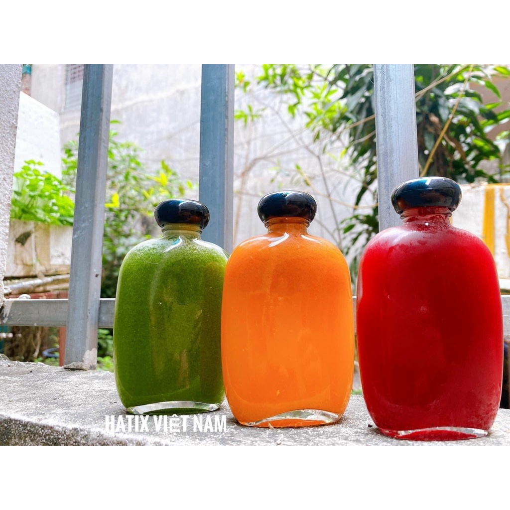 Chai dẹp 350ml nắp nhựa, chai thuỷ tinh dẹp bầu 350ml đựng cafe, chai đựng mật ong, nước ép