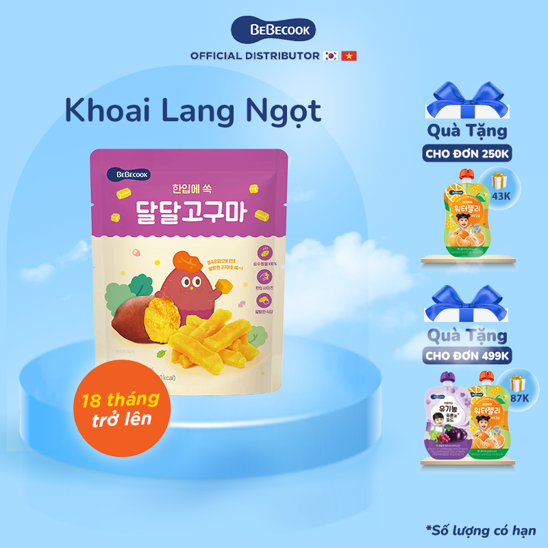 Bánh ăn dặm cho bé khoai lang ngọt BeBecook dành cho trẻ 18 tháng 60gr gói