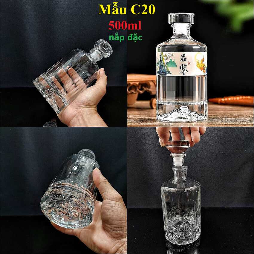 Chai Đựng Rượu 500ML thủy tinh cao cấp mẫu hibiki nắp đặc – Chai Thủy Tinh Đựng Rượu – Vỏ Chai Rượu Độc Lạ siêu trong (C20)