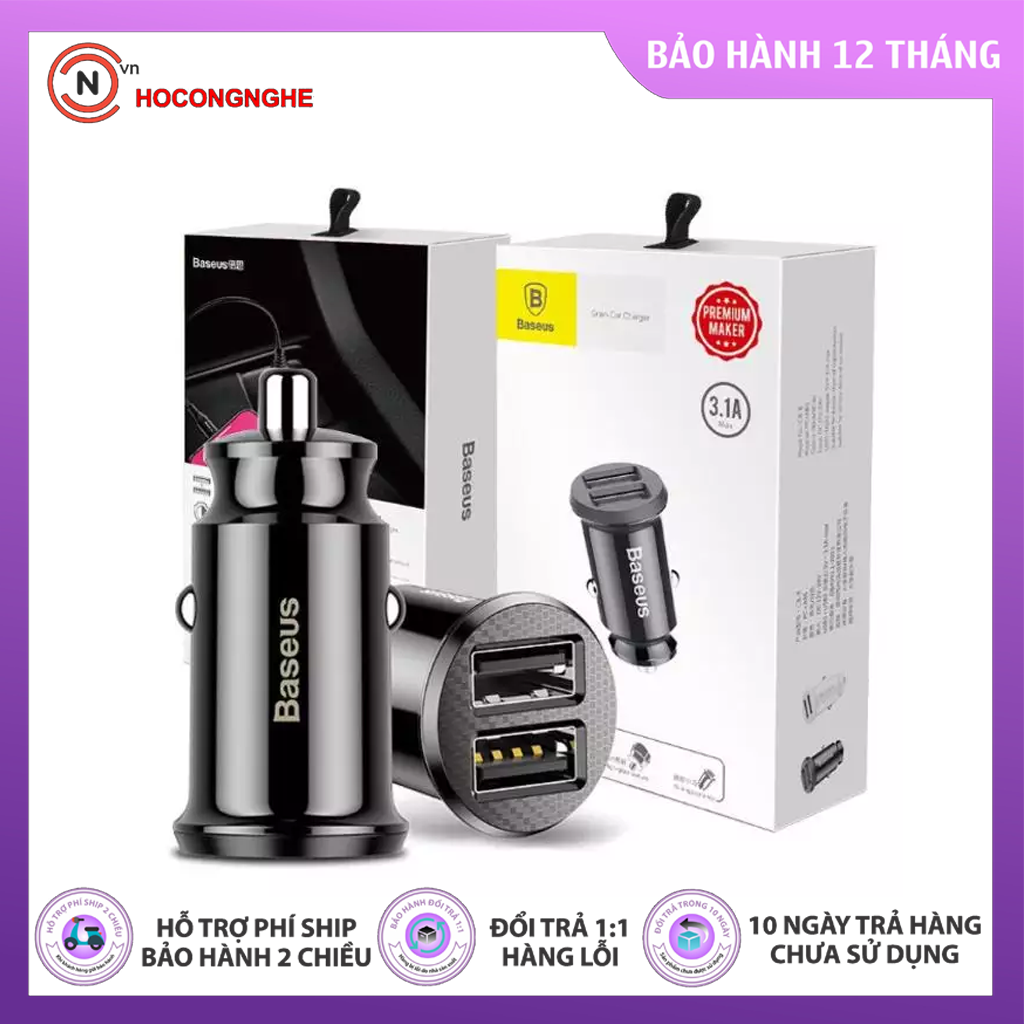 🌟chính hãng🌟 tẩu sạc ô tô, xe hơi nhãn hiệu baseus ccall-ml01 tích hợp 2 cổng usb, dòng ra 3.1a
