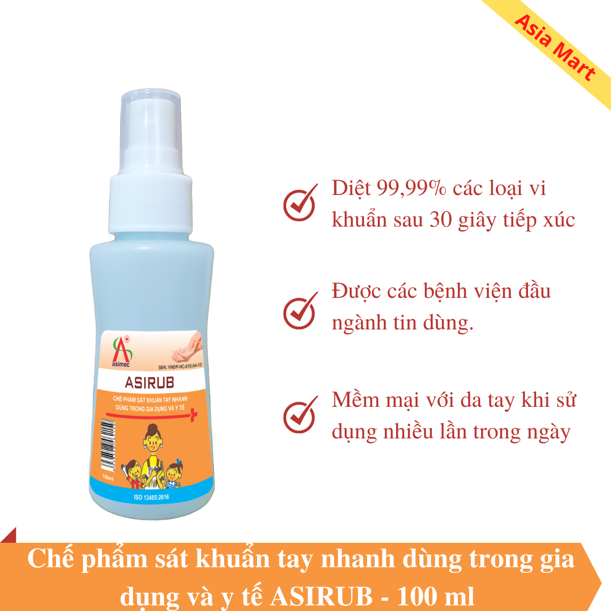Nước rửa tay khô sát khuẩn y tế dạng xịt ASIRUB 100ml