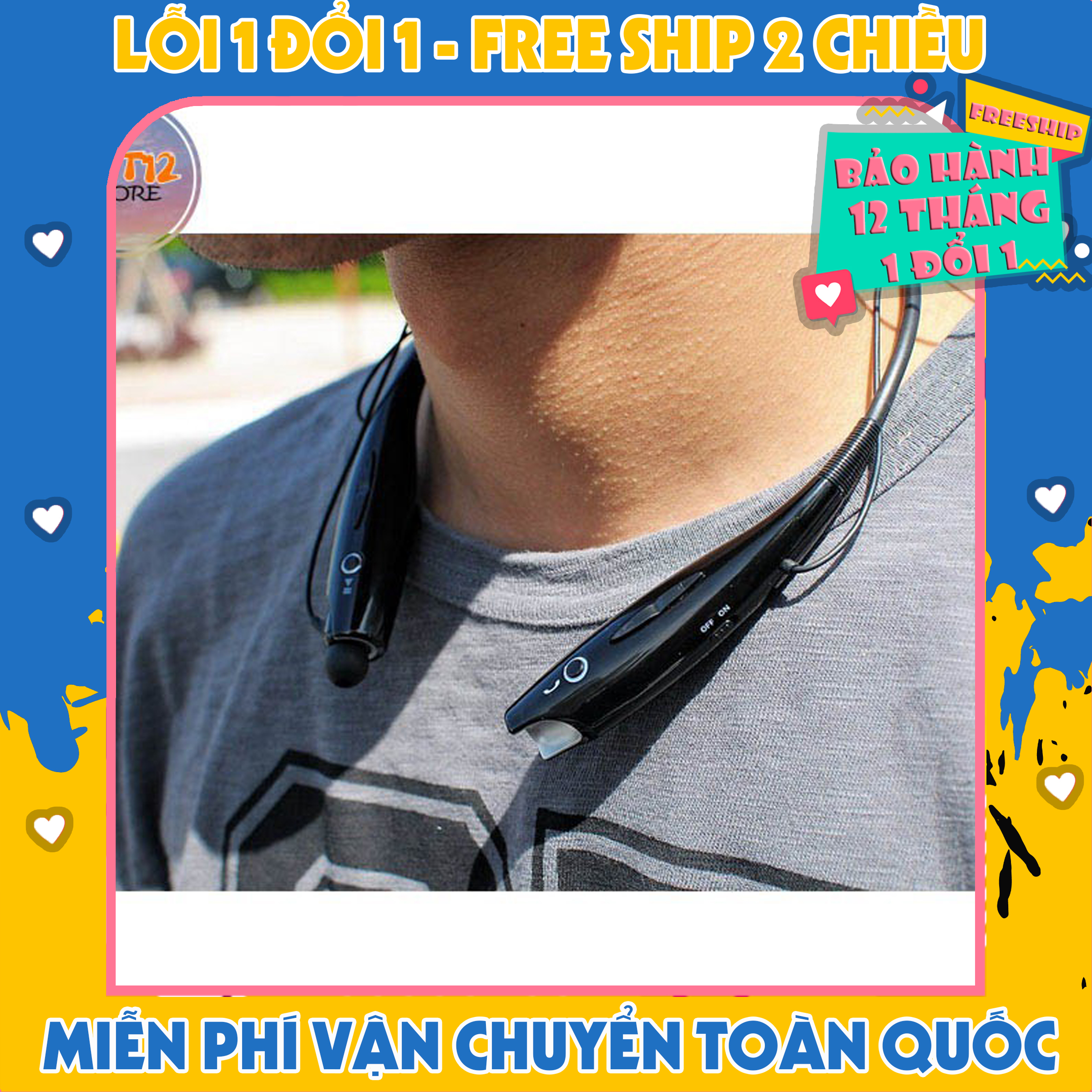Tai Nghe Bluetooth Cao Cấp Choàng Cổ Kiểu Dáng Thể Thao Âm Thanh Sống Động, Chống Ồn