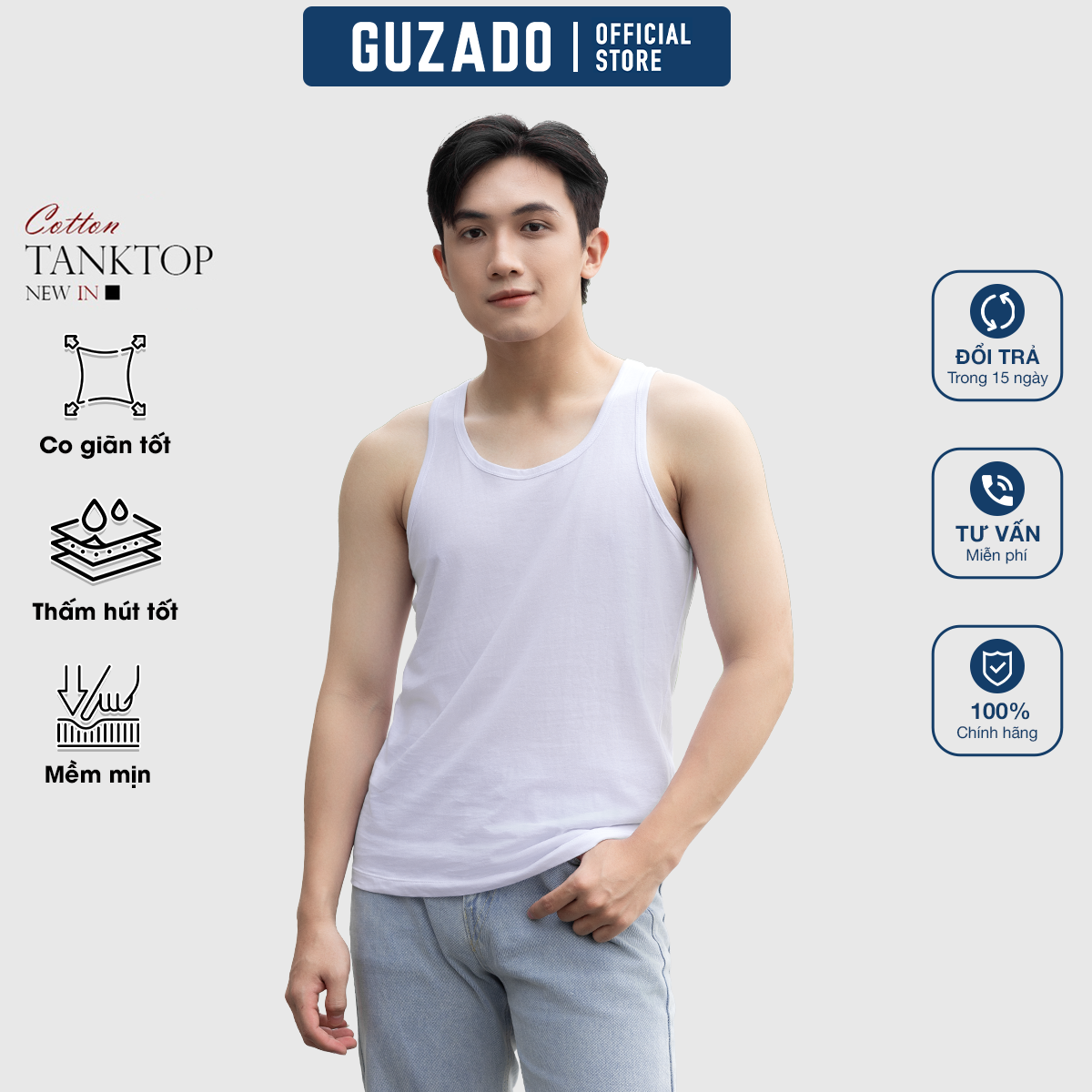 Combo 2 áo 3 lỗ nam lót trong chất Cotton siêu mềm mịn, thấm hút mồ hôi tốt, giữ form, bền bỉ cho anh em vận động thể thao GTT08 thương hiệu GUZADO