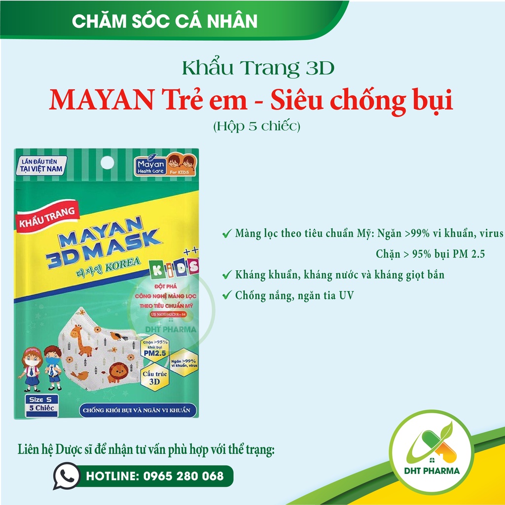Khẩu trang trẻ em mayan 3d mask 5 cái/túi