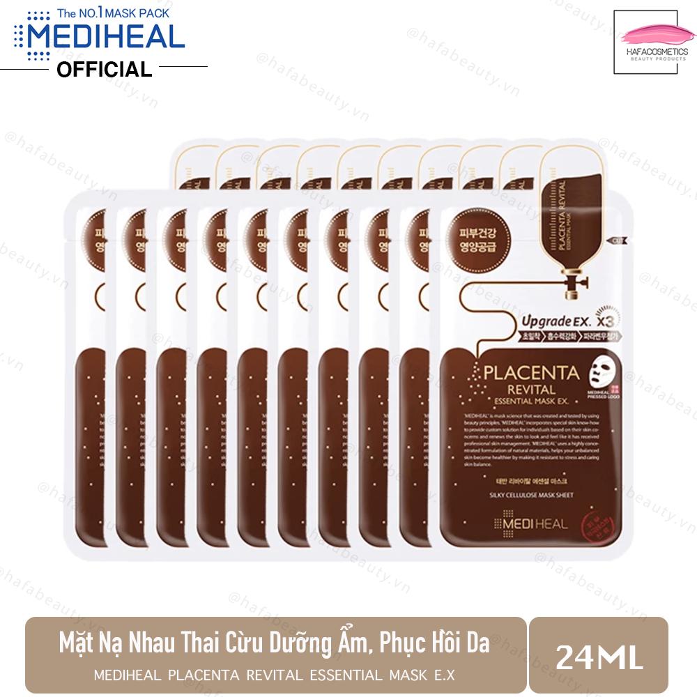 Combo 10 Mặt Nạ Tinh Chất Nhau Thai Cừu, Phục Hồi Da, Chống Lão Hóa Mediheal Placenta Revital Essential Mask Ex 24ml x10 _ Mediheal Chính Hãng