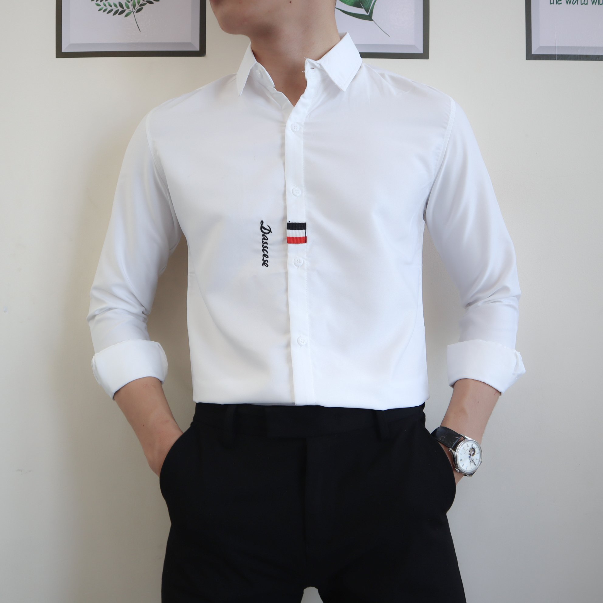 Áo sơ mi nam tay dài thêu sọc biên ngực cực chất lên phom siêu đẹp chuẩn SHOP VANLE
