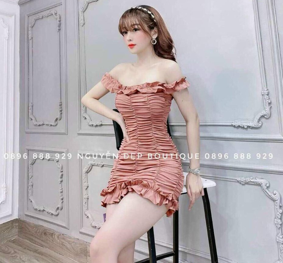 Đầm Váy Nữ Ôm Body Trễ Vai Nhún Bèo Phong Cách Nữ Tính ( Có Mút Ngực ) Thiết Kế Sang Chảnh Đi Làm Công Sở, Đi Chơi Du Lịch Cực Xinh Đẹp Beta Fashion, Free Size (40-55) Ký Mặc Vừa Nha