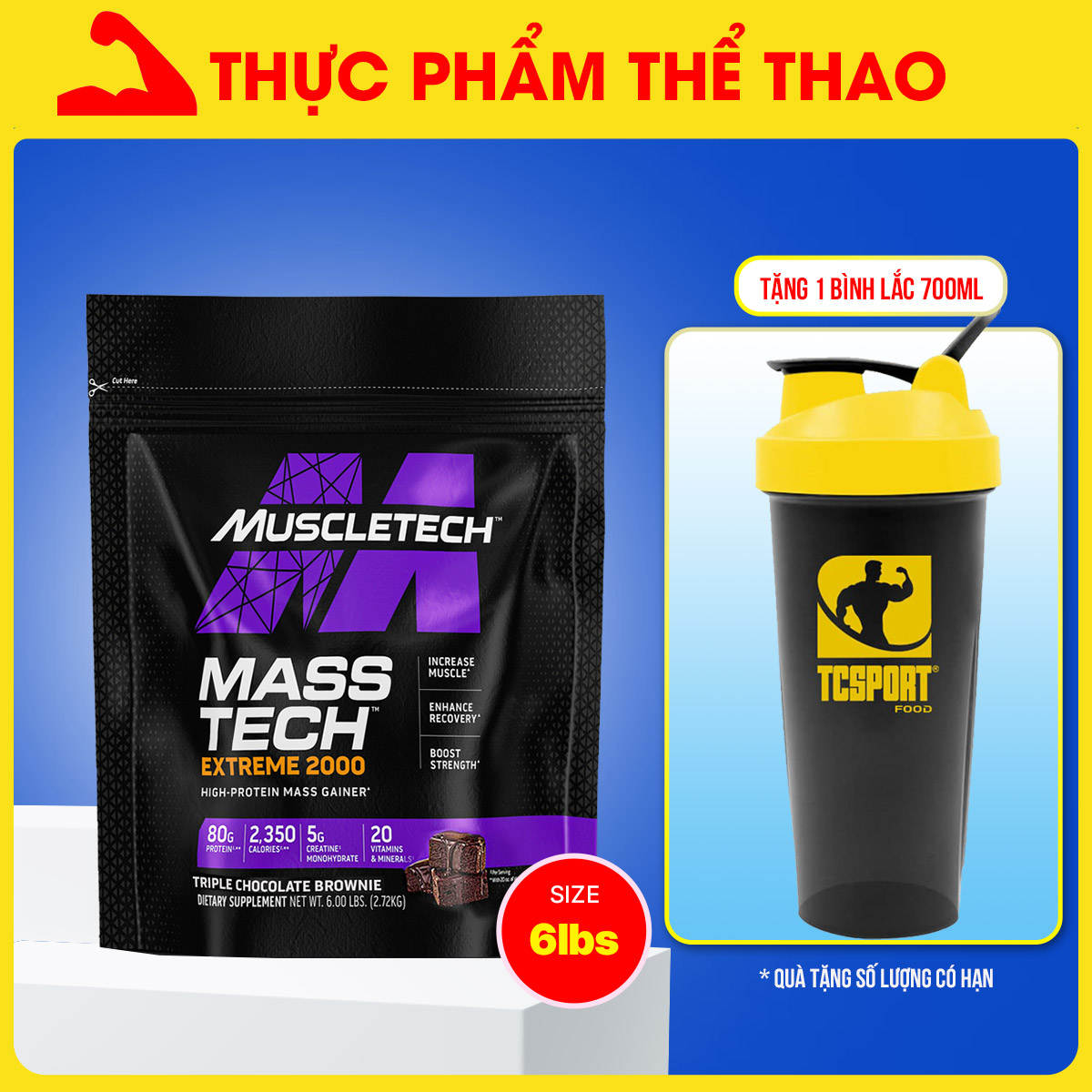 Thực phẩm bổ sung - Sữa Tăng Cân - Mass Tech Extreme 2000 - hộp 6lbs (2.72kg) - Kèm quà