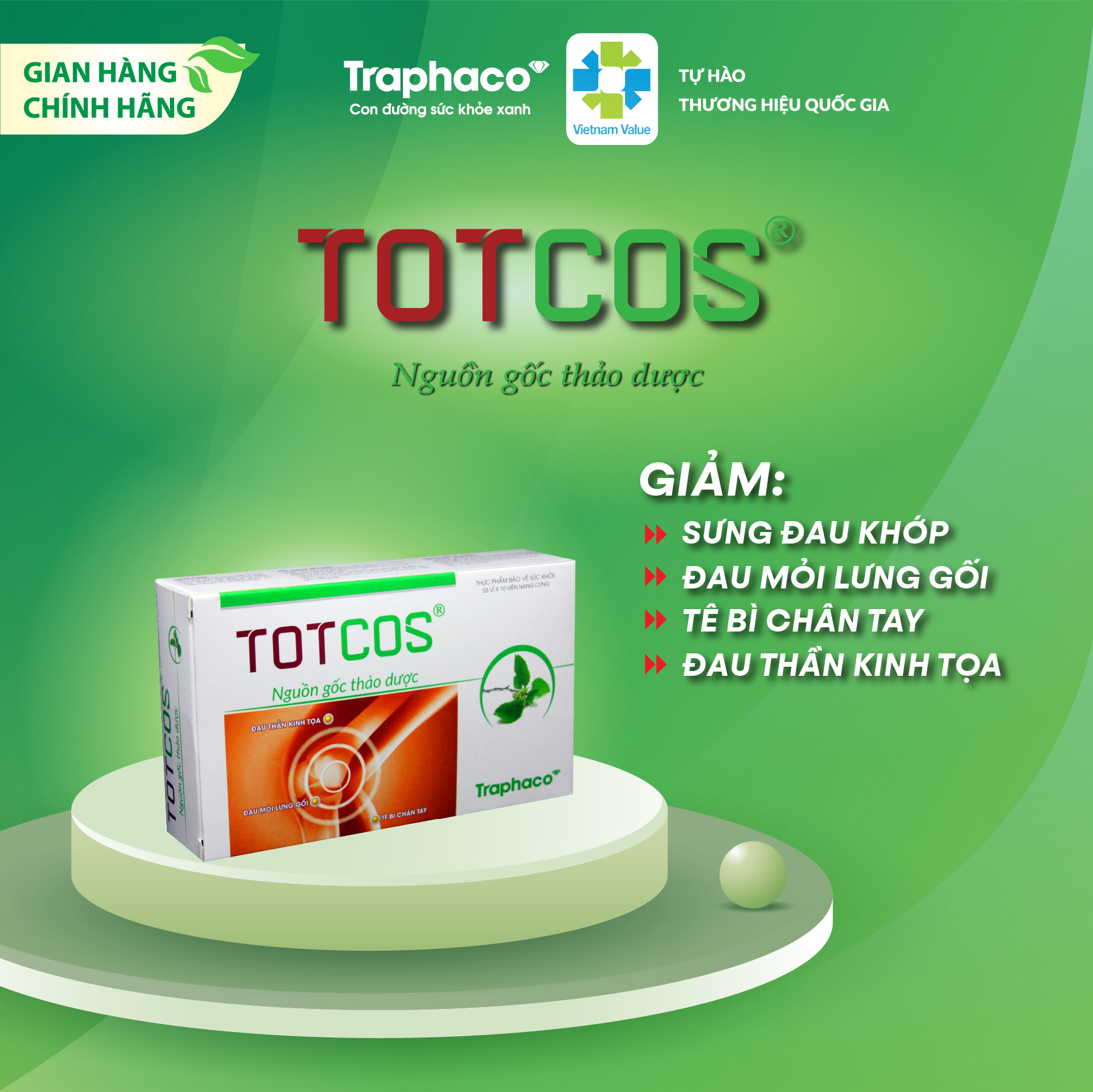 TOTCOS - GIẢM: SƯNG ĐAU KHỚP - ĐAU MỎI LƯNG GỐI - TÊ BÌ CHÂN TAY - ĐAU THẦN KINH TỌA