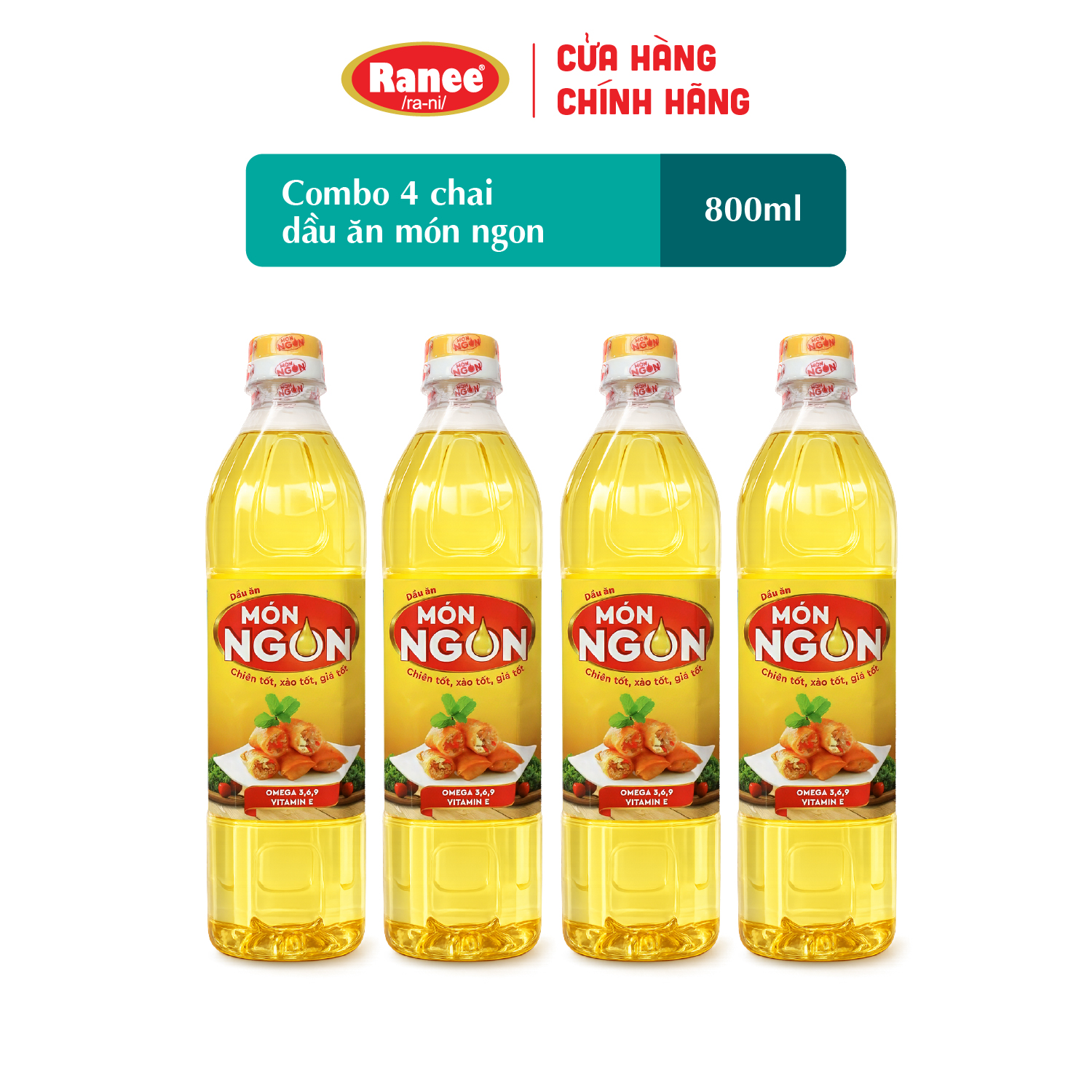{Đơn 199k tặng hộp bơ -399k tặng vá gỗ} Combo 4 chai Dầu ăn Món Ngon 880ml ( 4 chai x 880ml)