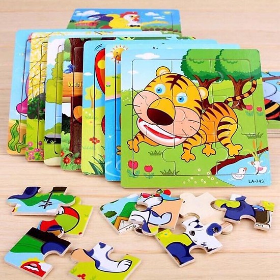 Tranh ghép gỗ 9 mảnh - Combo 10 tranh động vật và phương tiện giao thông