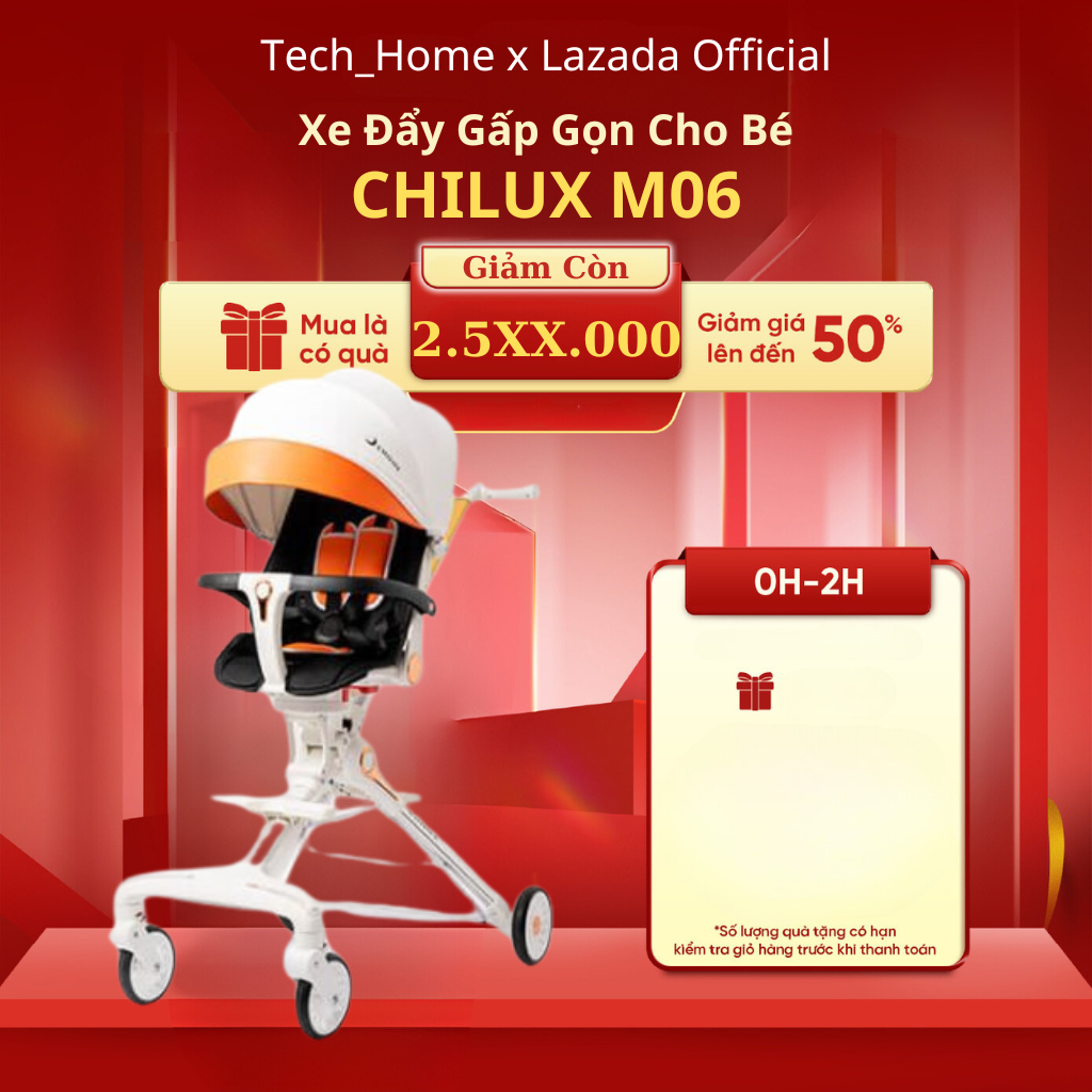 Xe đẩy gấp gọn cho bé CHILUX M06 - Có đèn phát sáng, gấp gọn và mang đi dễ dàng.