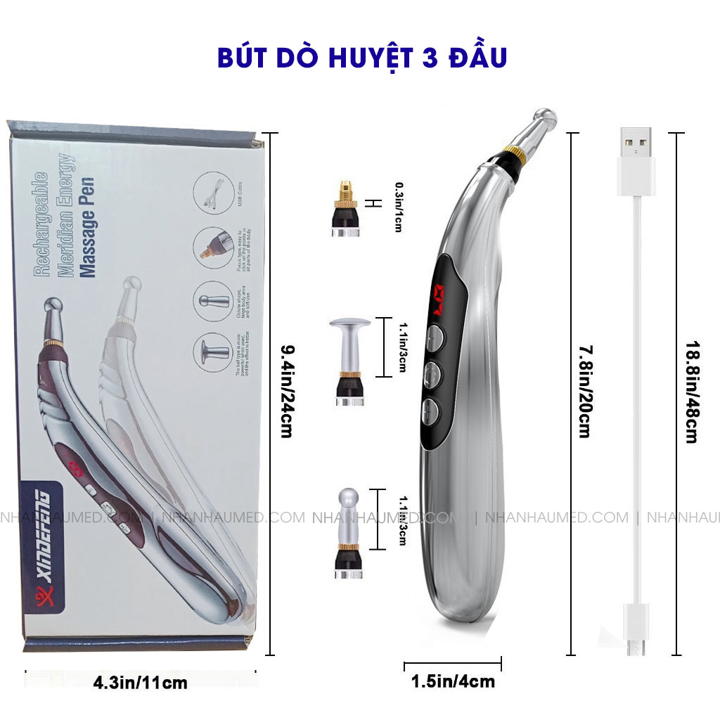 Bút Dò Huyệt Xung Điện Cao Cấp, Bút Dò Huyệt 3 Đầu Mát Xa, Châm Cứu, Giảm Đau