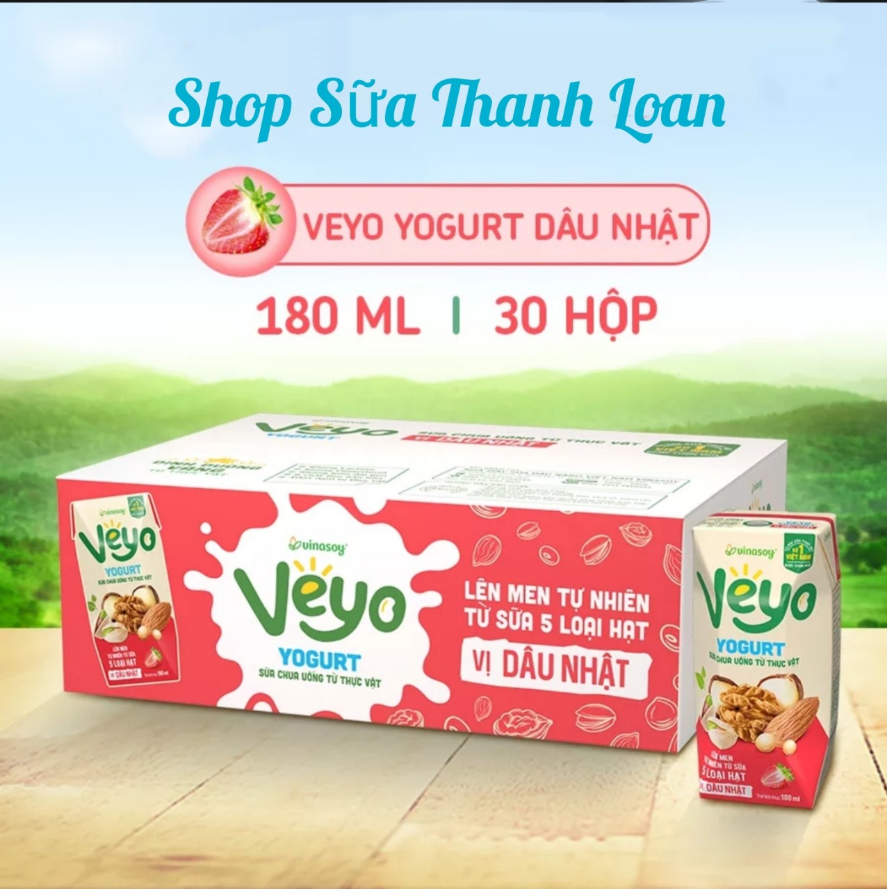 HSD T1-2024 Thùng 30 hộp Sữa Chua Uống Từ Thực Vật Veyo Yogurt Vị Dâu Tây