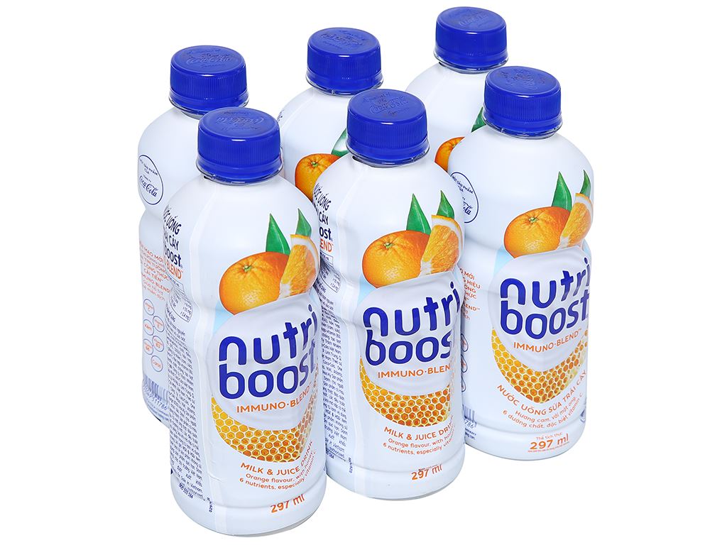 Lốc 6 chai sữa trái cây Nutriboost hương cam / dâu 297ml