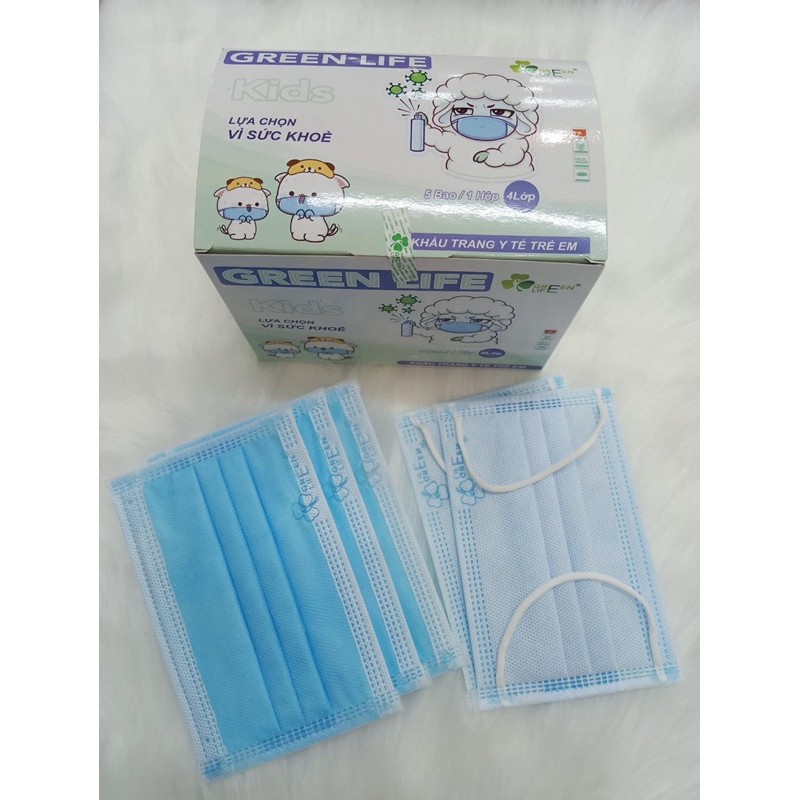 [HCM] Khẩu trang y tế trẻ em kháng khuẩn GREEN LIFE - màu xanh
