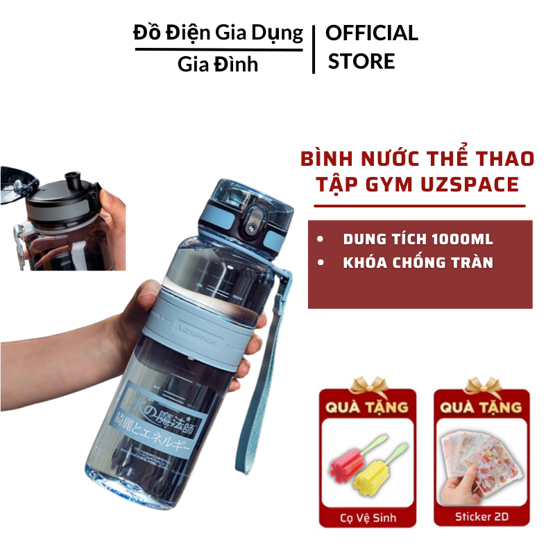 Bình nước thể thao tập gym uzspace 5013 dung tích 1000ml - bình nhựa cao cấp chất liệu tritan không chứa bpa an toàn sức khỏe tặng kèm cọ vệ sinh bình