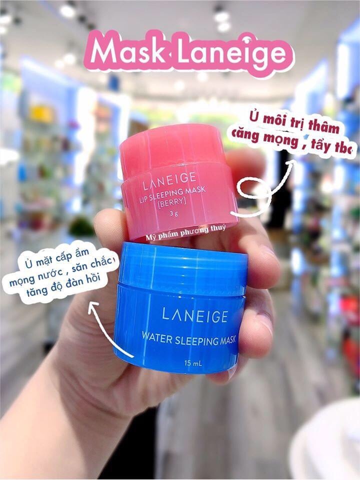 Combo mặt nạ ngủ cấp nước 15ml + mặt nạ ngủ môi laneige 3g