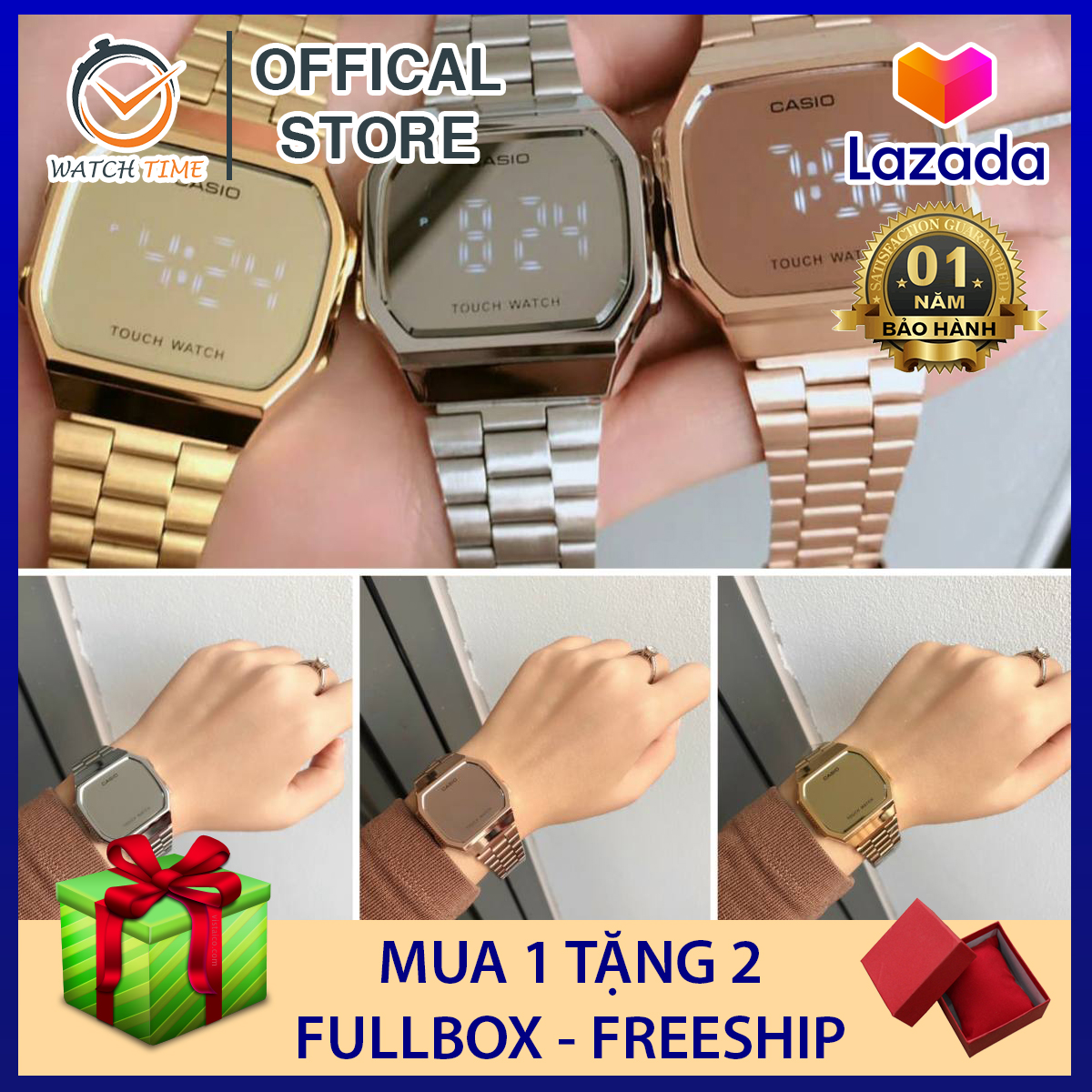 [Cao Cấp] Đồng Hồ Casio A168 Cảm Ứng Đèn Led Mặt Tráng Gương Cực Đẹp - Bảo hành dài hạn