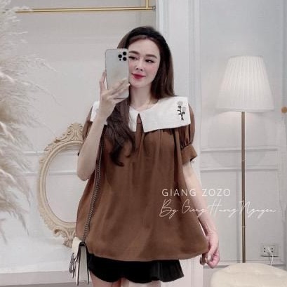 Áo babydoll nữ màu nâu thủy thủ tiểu thư siêu xinh