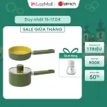 (Chỉ 23.04)Bộ nồi chảo phủ sứ an toàn Elmich Olive Baby EL5242OV16 size 16cm