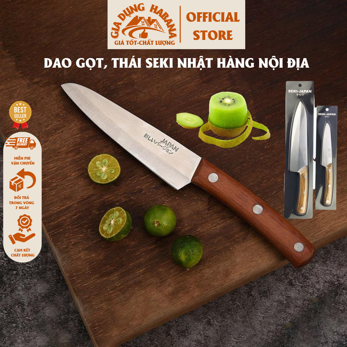 Dao đa năng, dao gọt hoa quả, dao thái thịt cán gỗ cao cấp,dao seki - hàng nội địa nhật - chuyên thái thịt - gọt - cắt