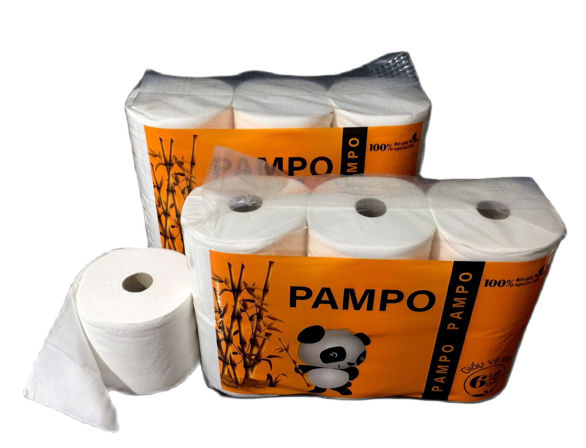 Lốc 6 cuộn giấy vệ sinh pampo 3 lớp siêu mịn siêu dai cuốn chặt lên đến 250 tờ 3 lớp