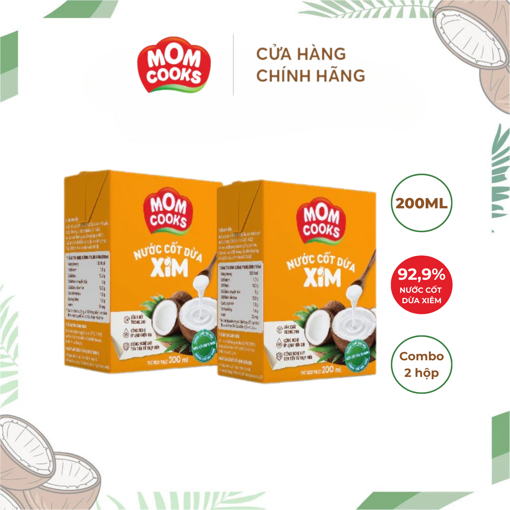 Combo 2 Hộp Nước  Cốt Dừa Mom Cooks 200ml/Hộp